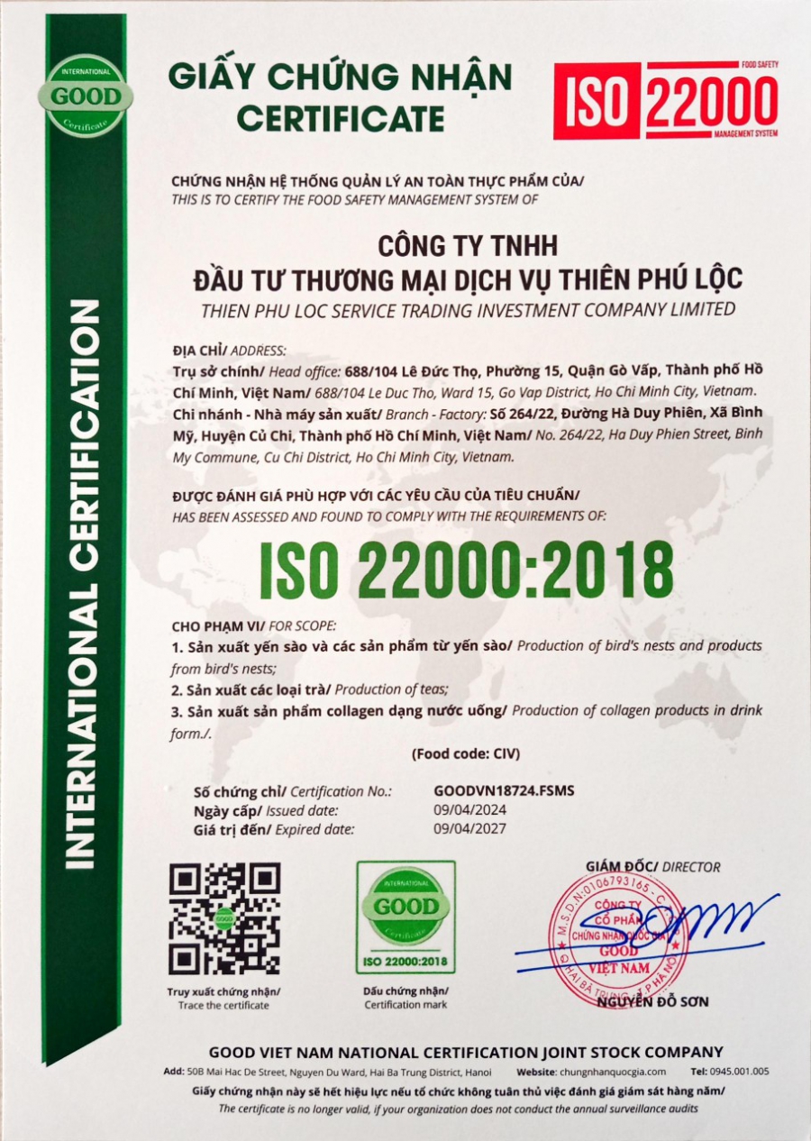  Nước yến Đường phèn ( 22% tổ yến )- Yến Sào Cung Đình